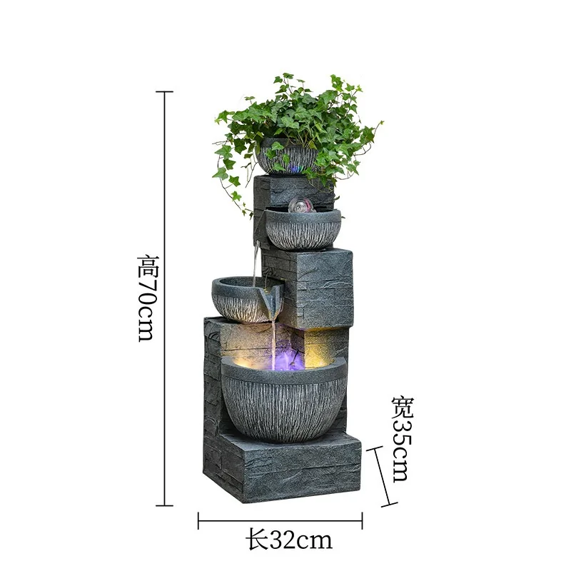 Resin Garden Outdoor Fountain with LED Light Modern Floor-to-Floor Waterfall Spherical Fountain