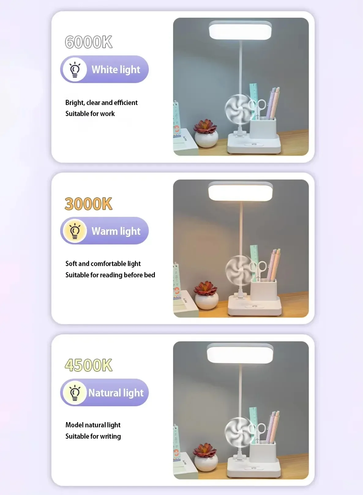 LED3 Modes Touch Dimming USB Dimming Clip Student Dormitory Learning StudyTable Light Bedside Flexo Lamps,Rechargeable desk lamp