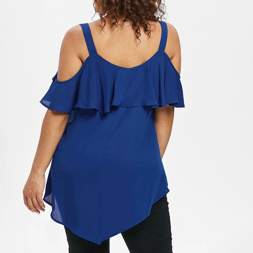 Plus Size Sexy Blouse Women Summer Cold Shoulder Solid Color Purple Black Short Sleeve Tops Shirt 2022 Camisas Clothing