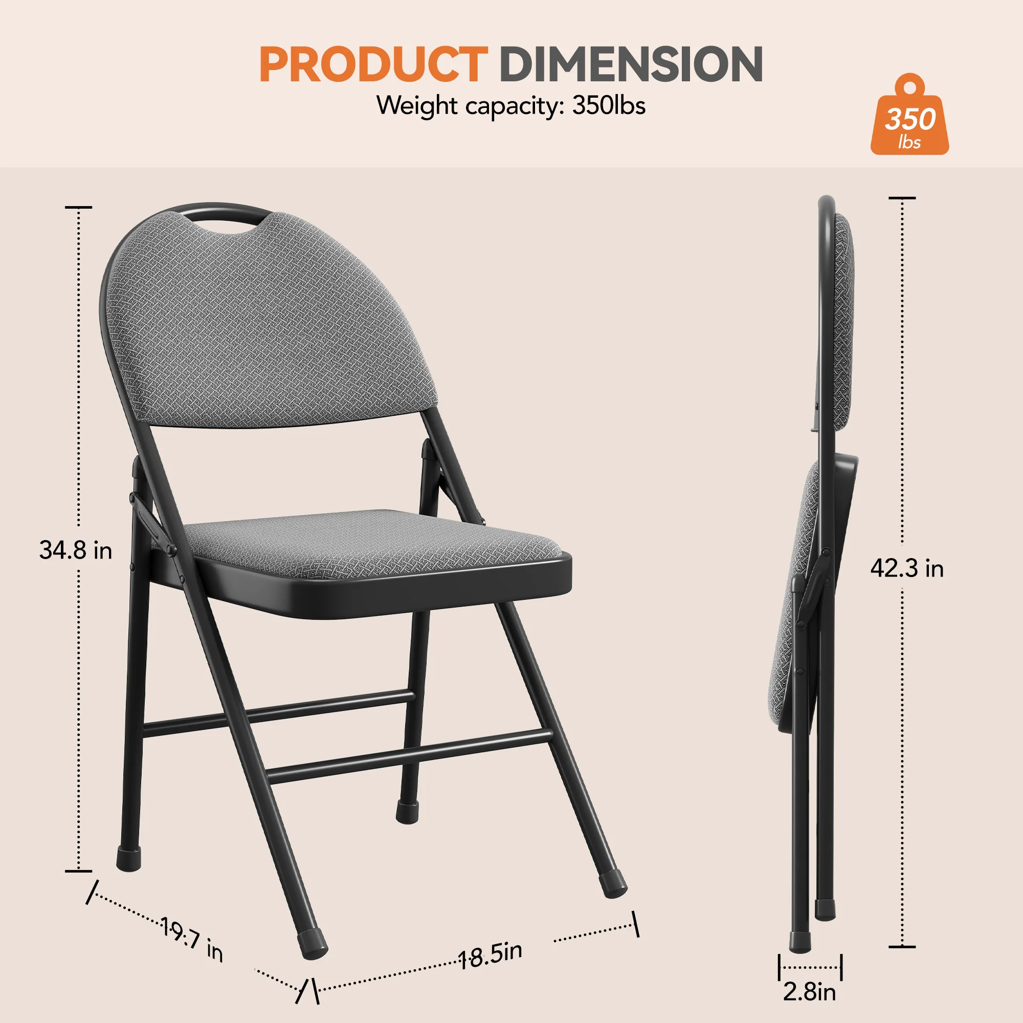 4 Pack Fabric Padded Folding Chairs, Commercial Metal Folding Chair with Padded Back, 350 Lbs Weight Capacity Comfortable Foldable Chair for Indoor and Outdoor Events