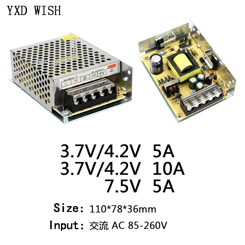 Fuente de alimentación conmutada de 220V a 3,7 V, 4,2 V, 7,5 V, 3A, 4A, 10A, 15A, 20A, 30A, 40A, AC-DC, 220V a 3,7 V, 4,2 V, 7,5 V, AC-DC