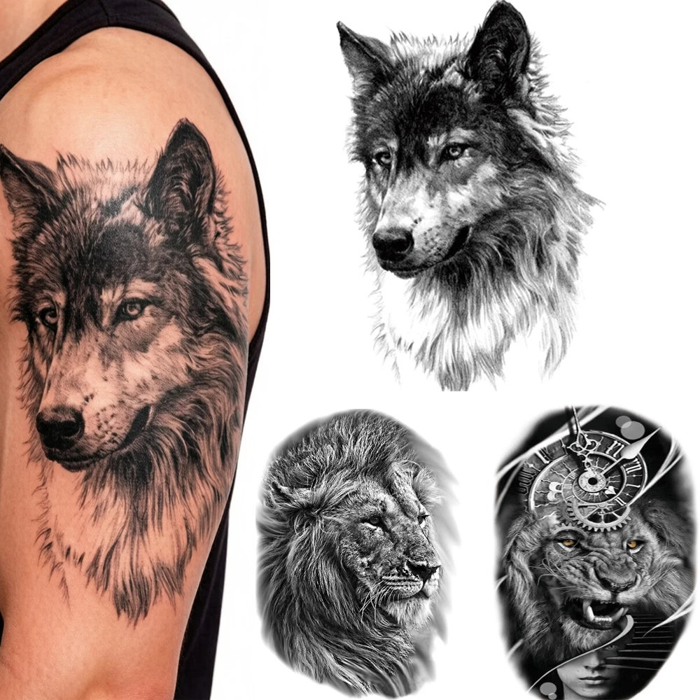 

Temporary Tattoo Sticker Crown Lion Tiger Wolf Waterproof Animal Body Art Fake Tattoo Removable for Men Women Personality
