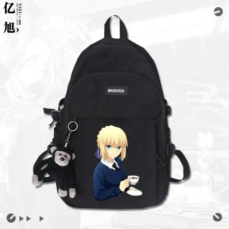 

Anime Game Black White Green Red Fate Student Teens School Bags Large Capacity Mochilas Backpacks For