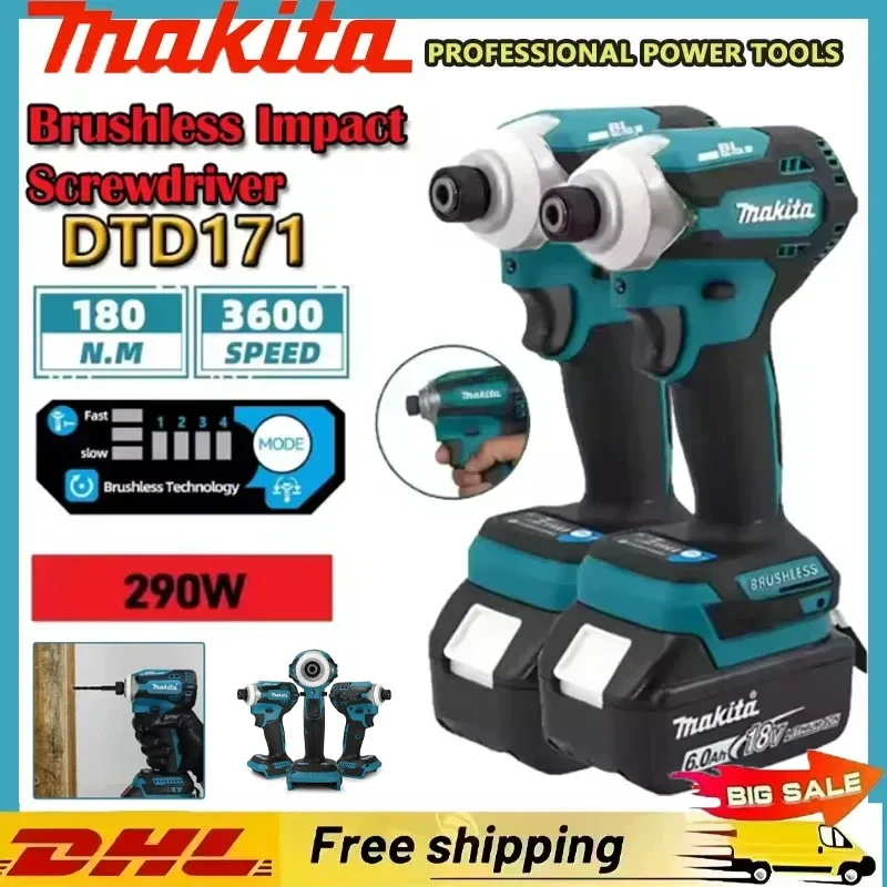 

Аккумуляторный ударный шуруповерт Makita DTD171 с бесщеточным двигателем, 18В, без АКБ и ЗУ, только инструмент