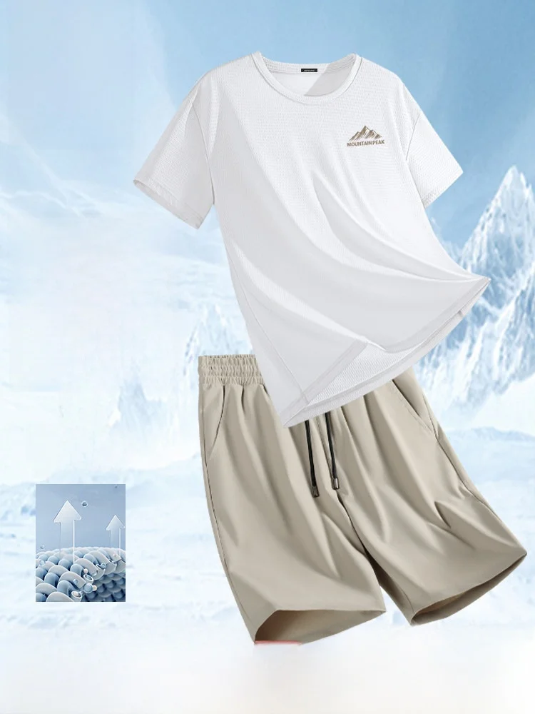 Jeanswest Men's Running Fitn Sportswear Ice Silk T-irt orts Set Breathable Qui Dry Summer Youth Faion Clothing