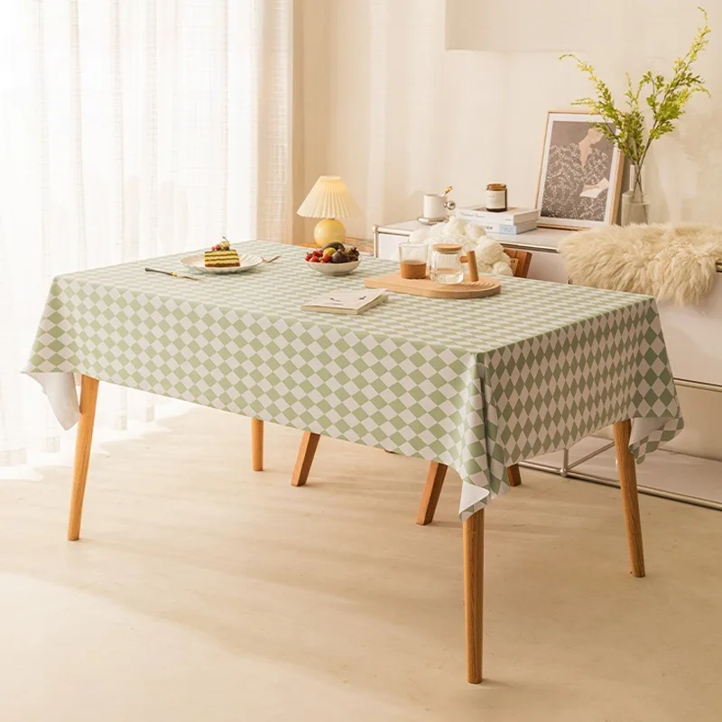 Fashion Ins Style PVC Tablecloth Waterproof Oilproof Wash Free Rectangle Dining Table Cover Luxury Diamond Pattern Table Decor