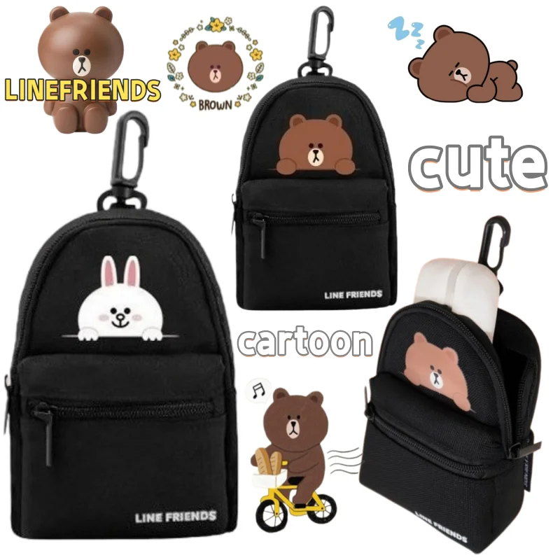 

LINE FRIENDS Brown Bear coin purse, high-value new creative printed mini backpack, cartoon key pouch and earphone pouch keychain