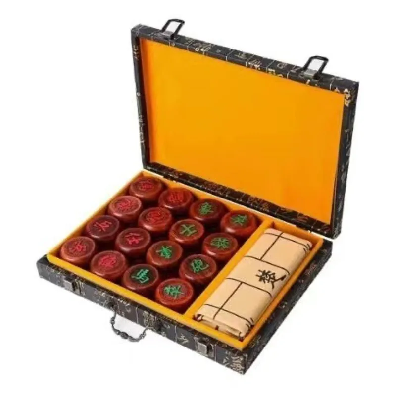 Sandalwood Chess, Wooden Large Chess, Ebony Mahogany with Chessboard Folding Gift Jiapin Solid Wood