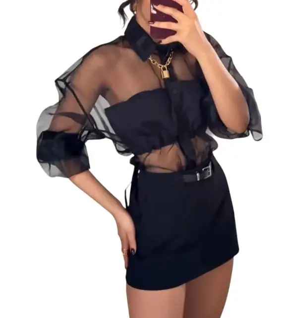

Sexy Mesh Hot Girl Set, Perspective Short Mini Set
