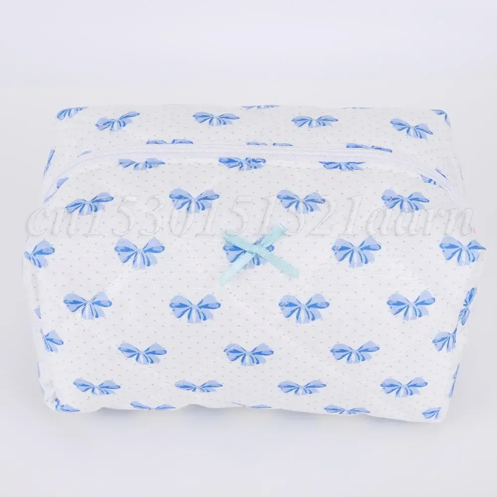 2024 New Bowknot Quilting Women Cosmetic Bag Portable Zipper Travel Makeup Pouch sacchetto di immagazzinaggio estetico in cotone organizzatore per