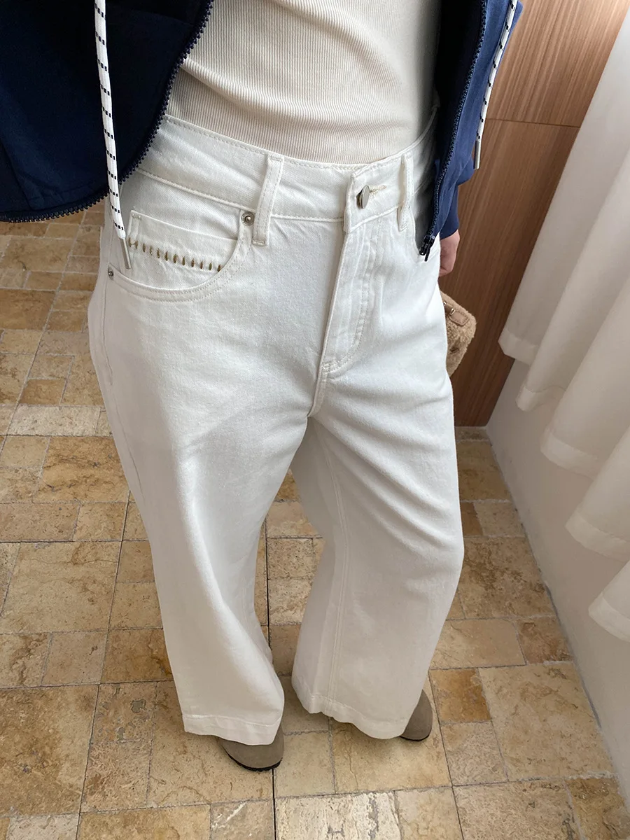 

Весенне-осенний модный дизайн 2025 года, узкие джинсы с широкими штанинами и видимыми карманами