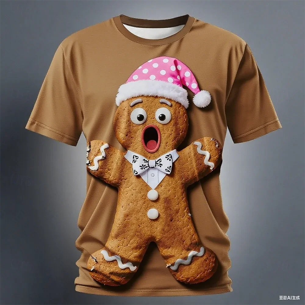 Fashion New Men's 3D Print Christmas T-Shirt Angry Cartoon Men Graphic Tee Casual Round Neck Holiday Streetwear Tops