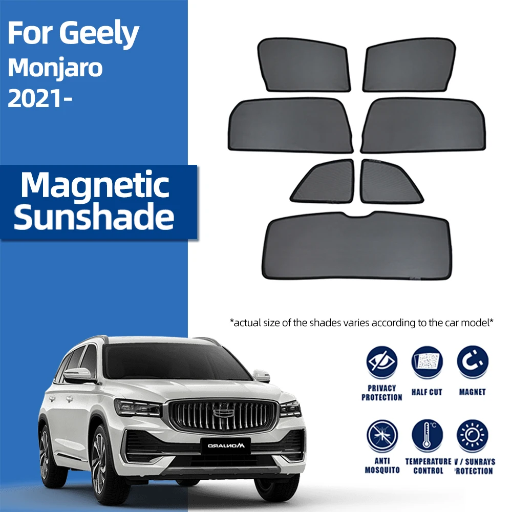 

For Geely Monjaro 2021-2024 Magnetic Car Sunshade Shield Front Windshield Curtain Rear Side Baby Window Mesh Sun Shade Visor