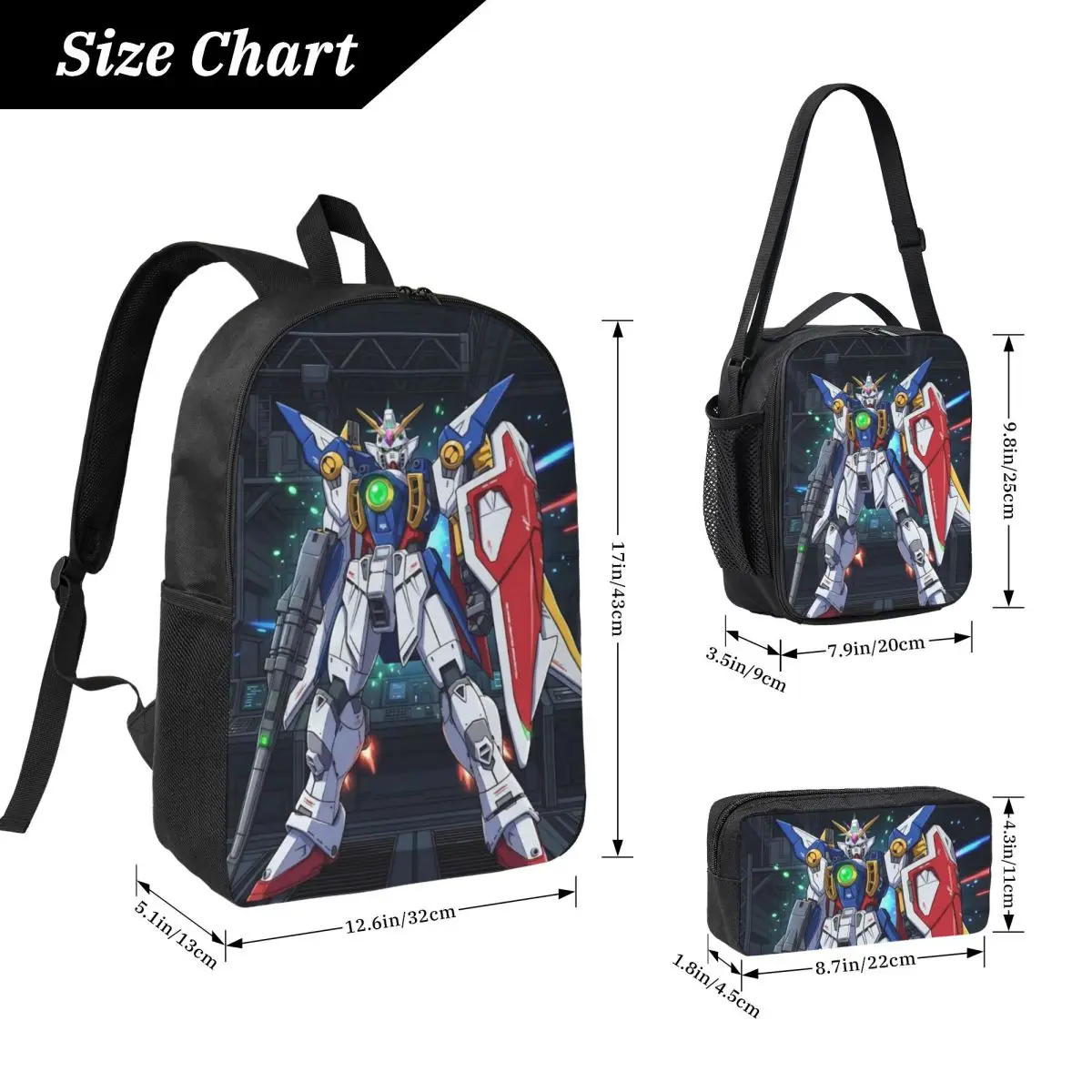 Mobile Suit Gundams Backpack Lunch Box Pen Bags for Boys Girls Backpacks School bag Bookbag Set