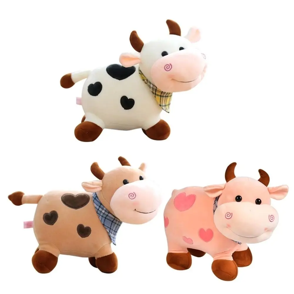 Lindo dibujo animado para niñas, animales de peluche suaves, muñeco de peluche de algodón, muñeco de peluche de toro, muñeco de peluche de vaca, juguete de peluche de ganado