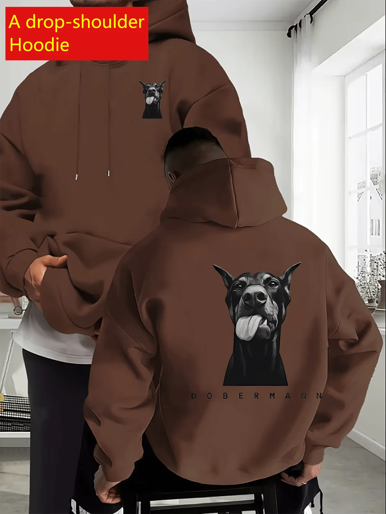 Doberman Dog Print Drop Shoulder Hoodie Men Streetwear Casual Pullover Sweatshirt Tops Streetwear Fashion Top EU Size XS-5XL