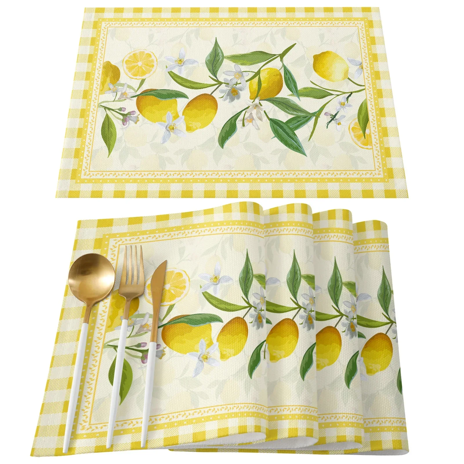 Limone idilliaco Plaid frutta cucina tavolo da pranzo accessori per la decorazione 4/6 pezzi tovaglietta in lino resistente al calore tappetini per