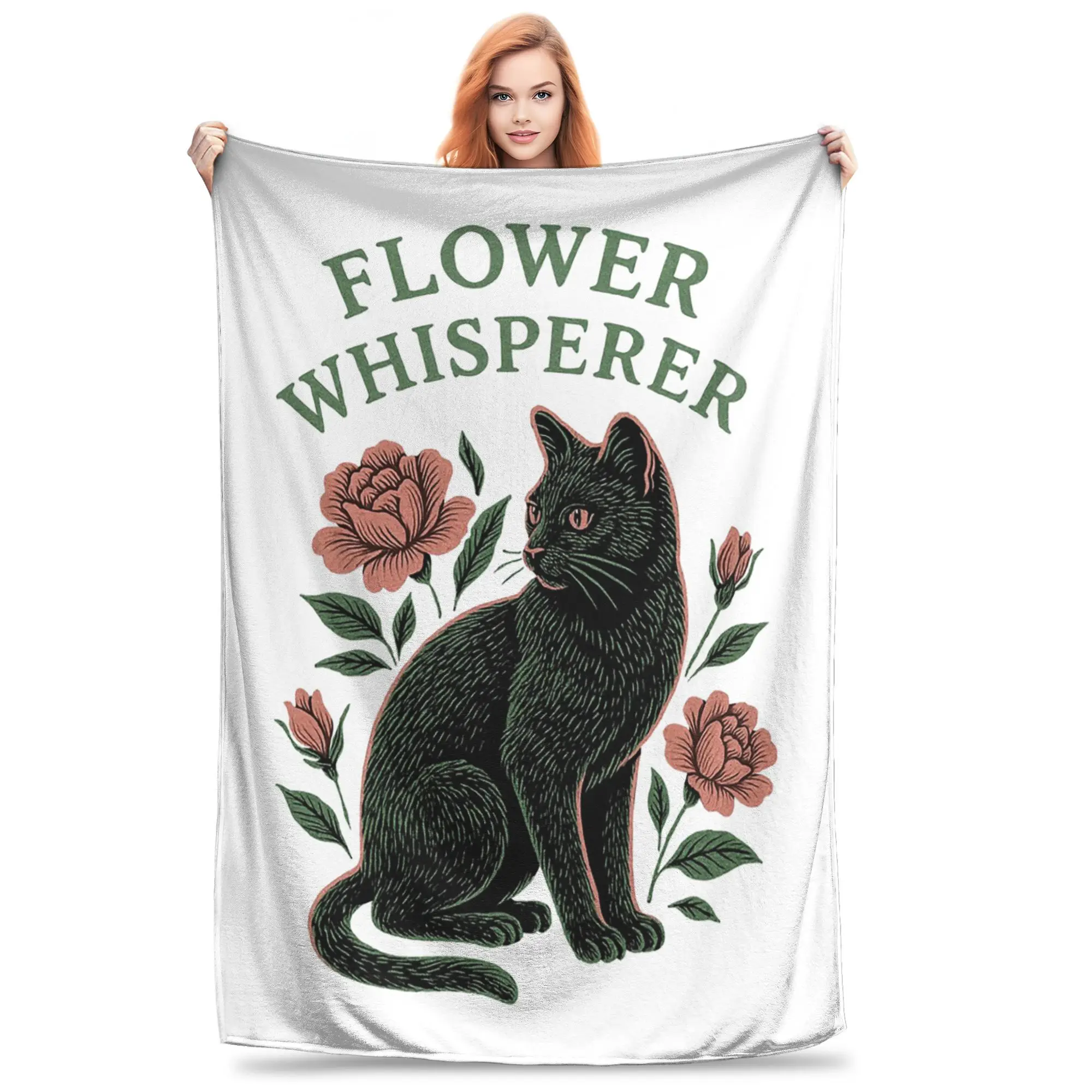 

Цветочный шепот, винтажные художественные одеяла с котом и цветочным принтом, дышащее фланелевое одеяло для дивана, постельные принадлежности для офиса