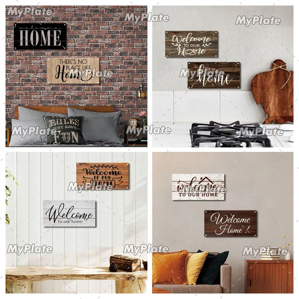 Welcome To Our Home Wooden Wall Plaque Wood Sign Plate Road Guide Wall Decoration Indicator Hanging Home House Door Deocr Gift