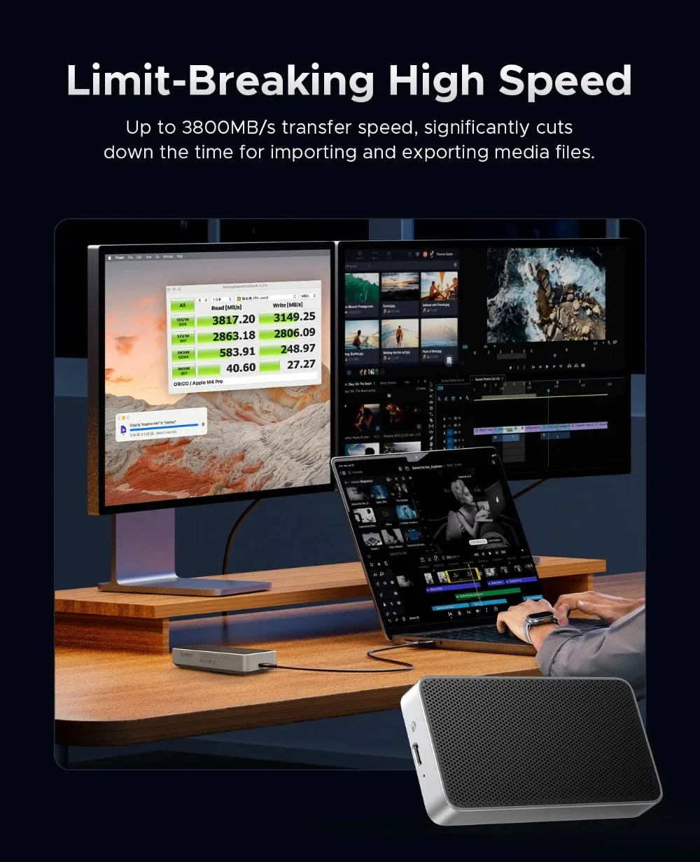 ORICO 40Gbps Portable SSD Ultra Fast External SSD Drive PCIe4.0 NVME Up To 3800MB/s Compatible Thunderbolt 3/4 1TB/2TB SSD