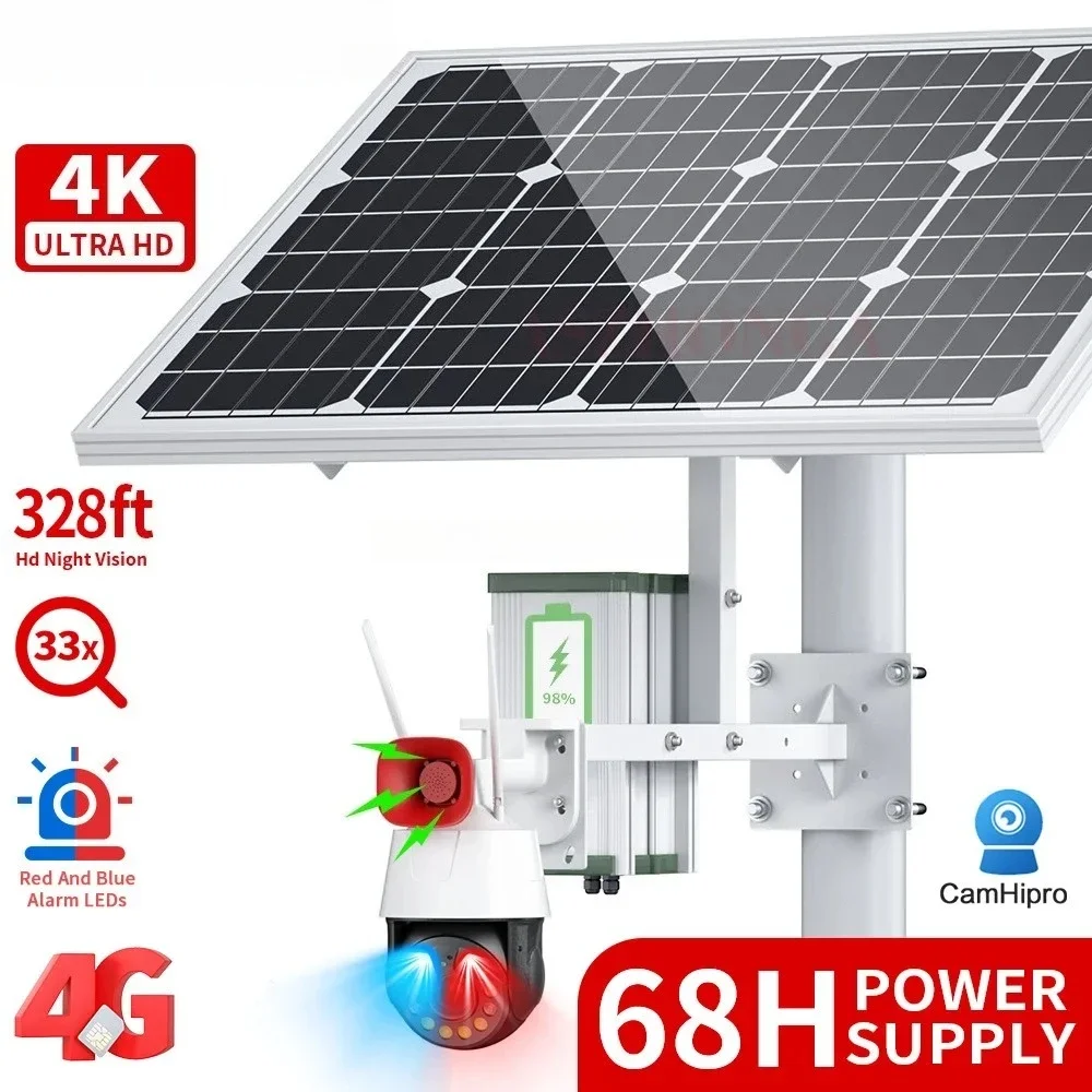 Kamera Keamanan IP Nirkabel 4G SIM Card Outdoor PTZ CCTV Surveillance Cam CamHi dengan Panel Surya 80W 40AH, HD 5MP/8MP, Zoom 33X