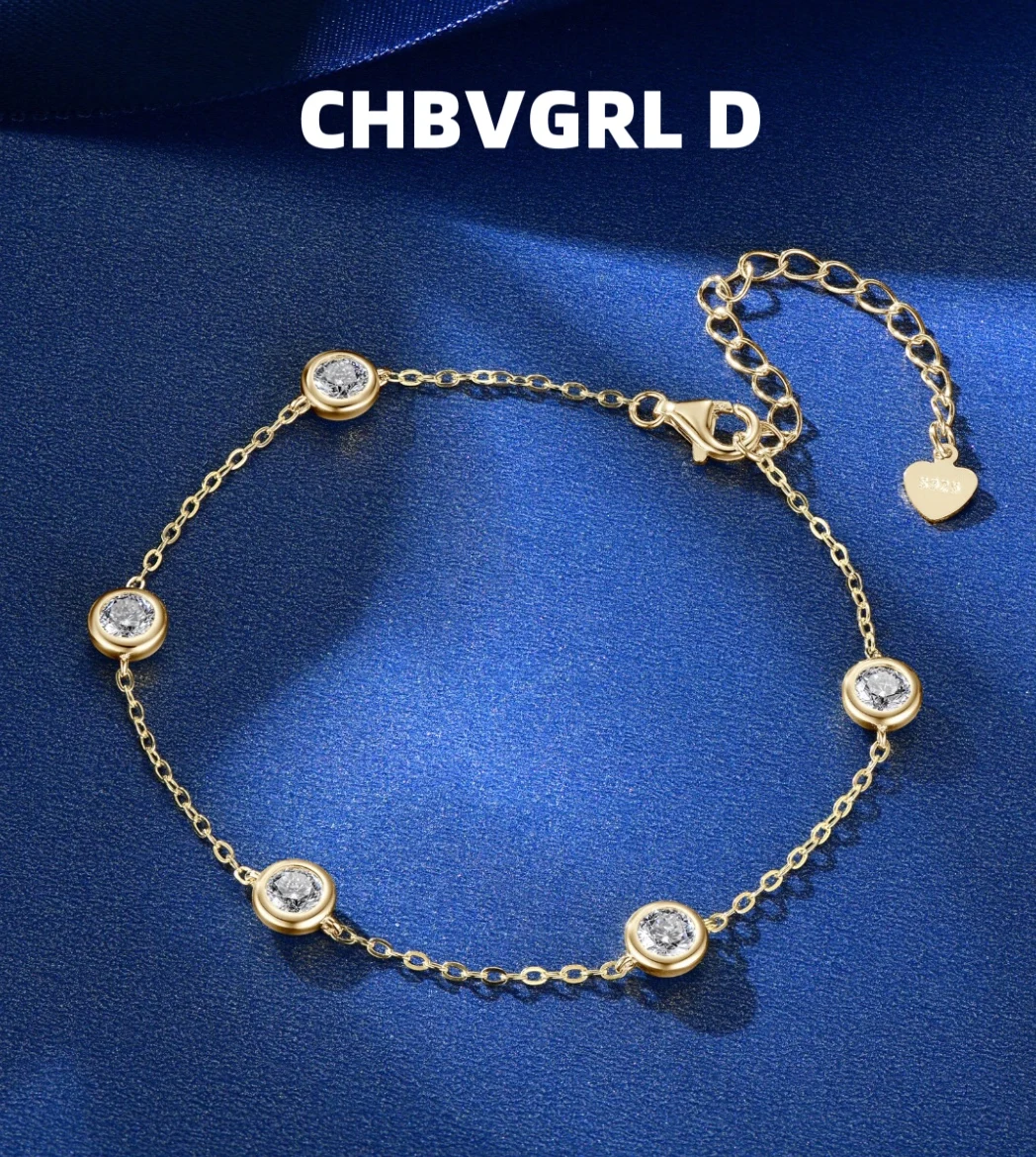 

CHBVGRL D｜ 4mm * 5pcs DVVS1 Through diamond test, round cut moissanite, 925 silver plated white gold ladies bracelet chain