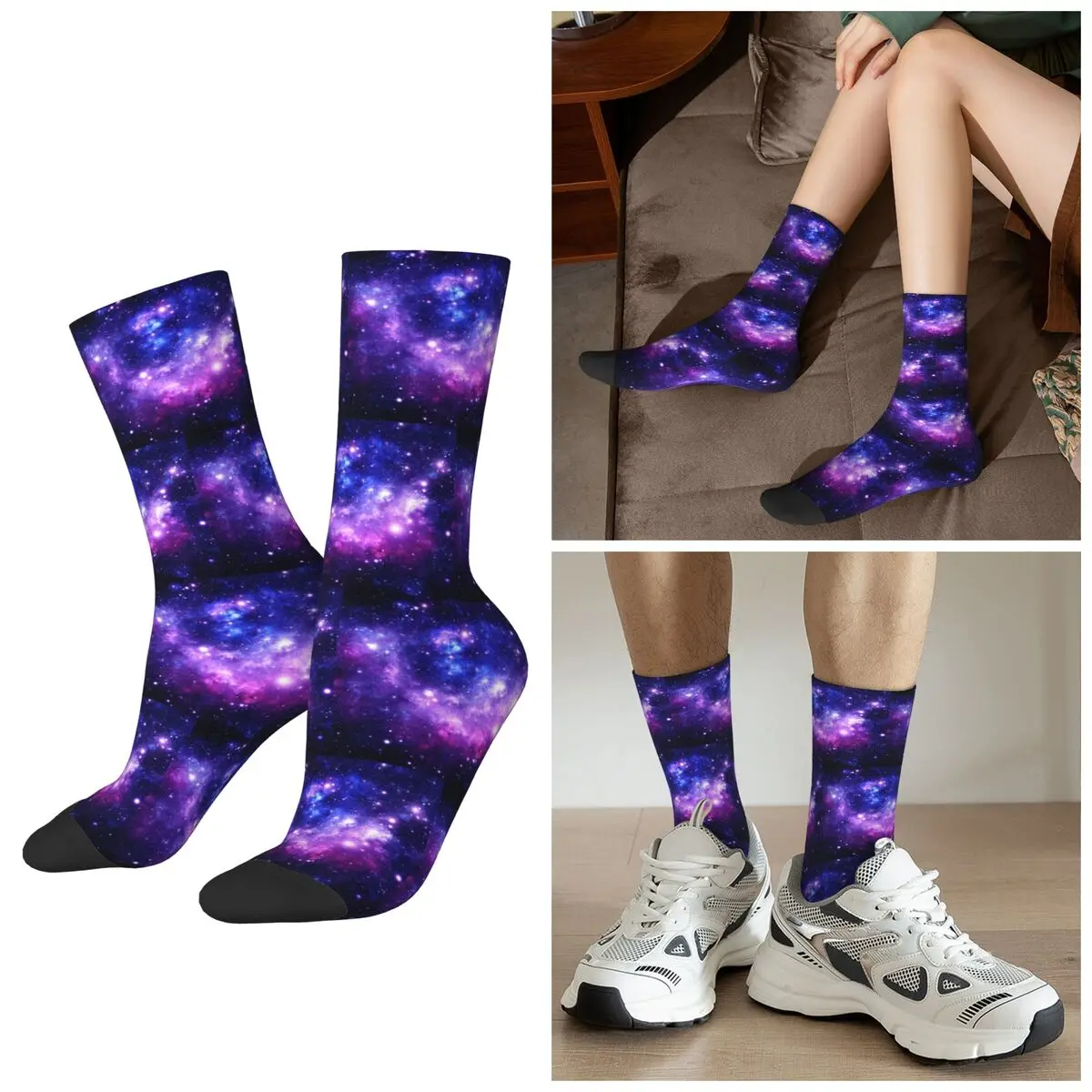 Calcetines de nebulosa galaxia azul púrpura para todas las estaciones, calcetines de tripulación Harajuku, medias de Hip Hop para hombres y mujeres, regalos de navidad
