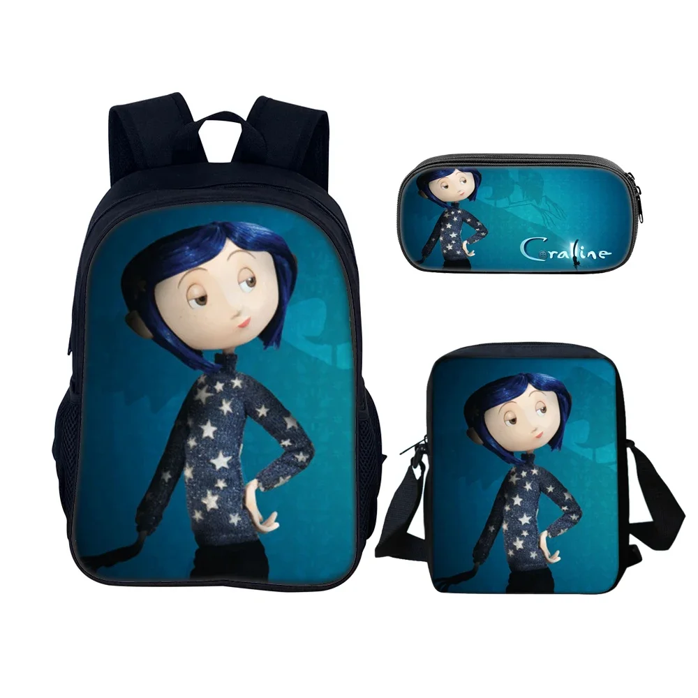 Horror Coraline Schoolbag, mochila de viagem, lancheira, conjunto de lápis, presente para crianças e estudantes