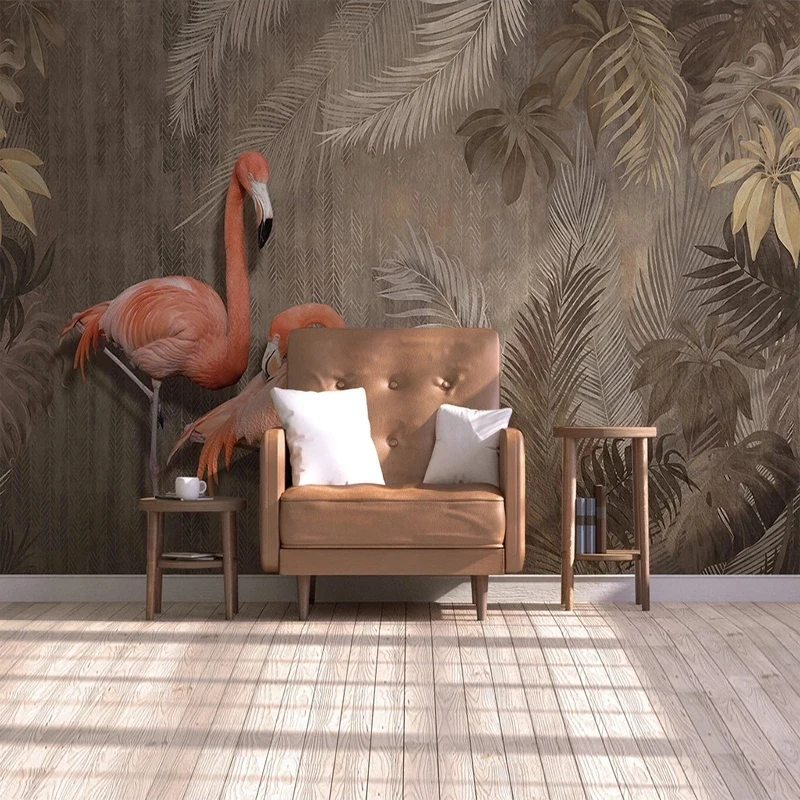 Customized 3D Wallpaper Tropical Plant Forest Flamingo Bedroom Study Art Mural Living room sofa TV background wall restaurant 8d