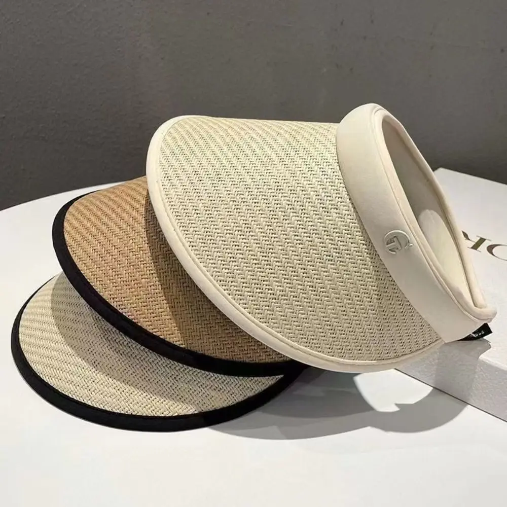 Sweet Sun Protection Straw Hat Practical Large Eaves Visors Beach Hat UV Protection Women Empty Top Ponytail Hats