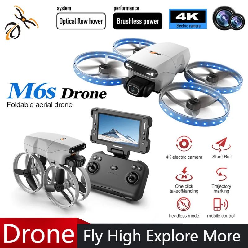 

Мини-дроны M6S с камерой HD 4K, радиоуправляемый квадрокоптер, складной, с бесщеточным двигателем, 4,3-дюймовый экран, пульт дистанционного управления, игрушка для начинающих, подарок для детей.