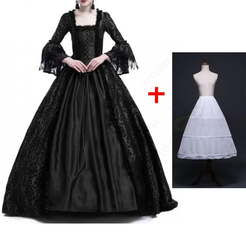 Frauen Vintage Court Cosplay Kleid mittelalter liche Renaissance Königin Ballkleid Glocken ärmel Maxi kleid Halloween-Kostüm mit Petticoat