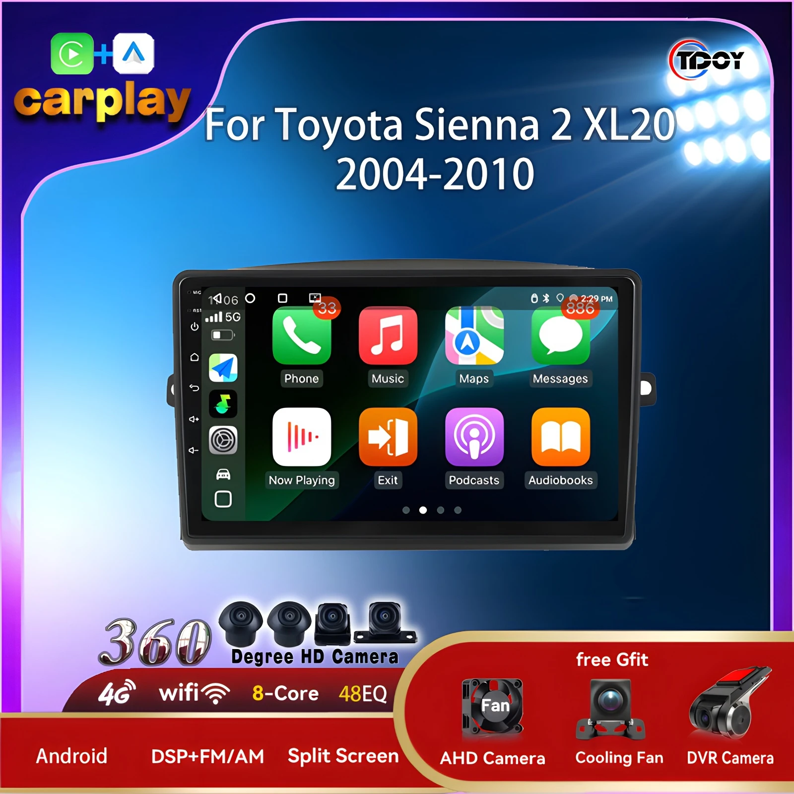 

Android 15 Car Audio For TOYOTA Sienna 2 XL20 2003 2004-2010 Carplay Android Auto Bluetooth Handsfree DSP 4GV WIFI AM FM Radio