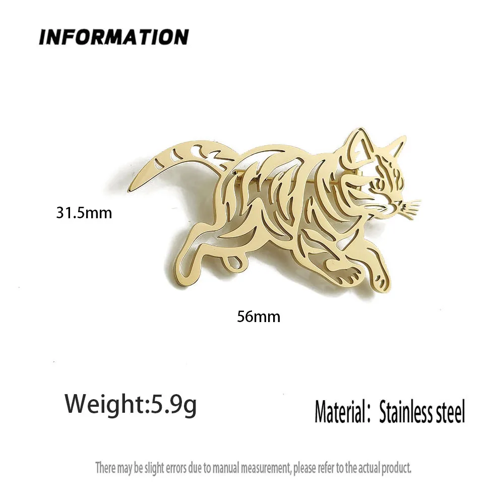 Original innovative cat hollow stainless steel gold-plated 18K brooch, suit lapel pin, waterproof formal fittings