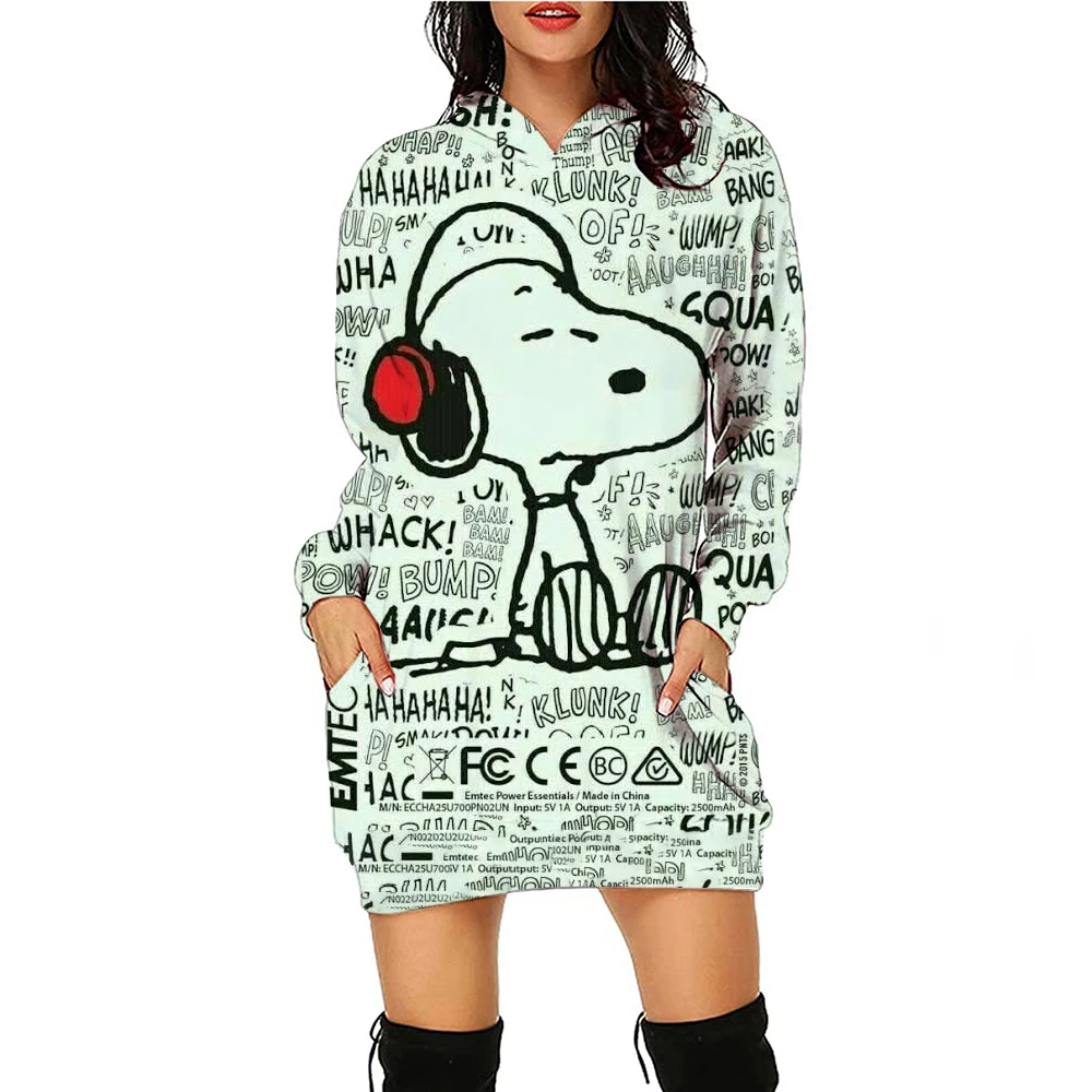 Sportswear women\'s dress pocket fashion casual Snoopy print sports skirt simple daily autumn hooded 2024 spring new item