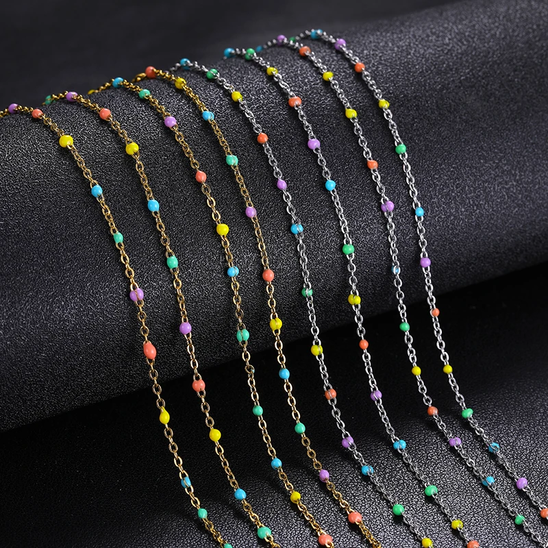

10Pcs/Lot Rainbow Chain DIY Necklace Simple Delicate Choker Women Girls Jewelry Various Colors Coated Interval Beaded Chain
