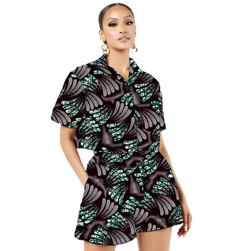 

Африканские модные женские наряды Анкара, африканские мини-наборы от кутюр, короткие топы + горячие шорты, женский праздничный костюм с ярким принтом