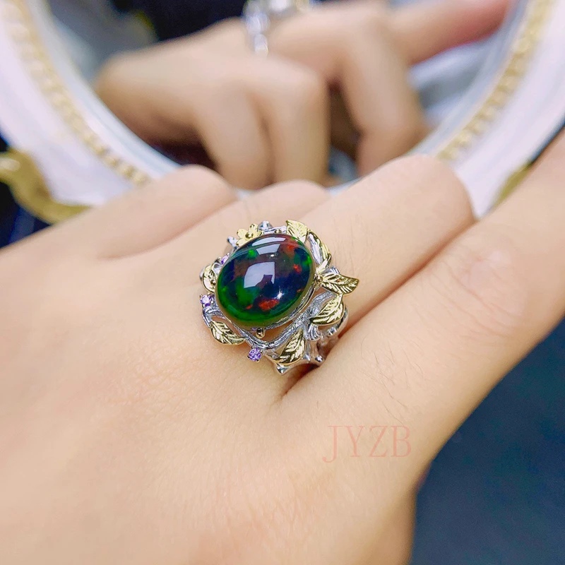 Natural Style Black Opal Ring S925 Sterling silver Exquisite stylish wedding charming jewelry ladies free shipping