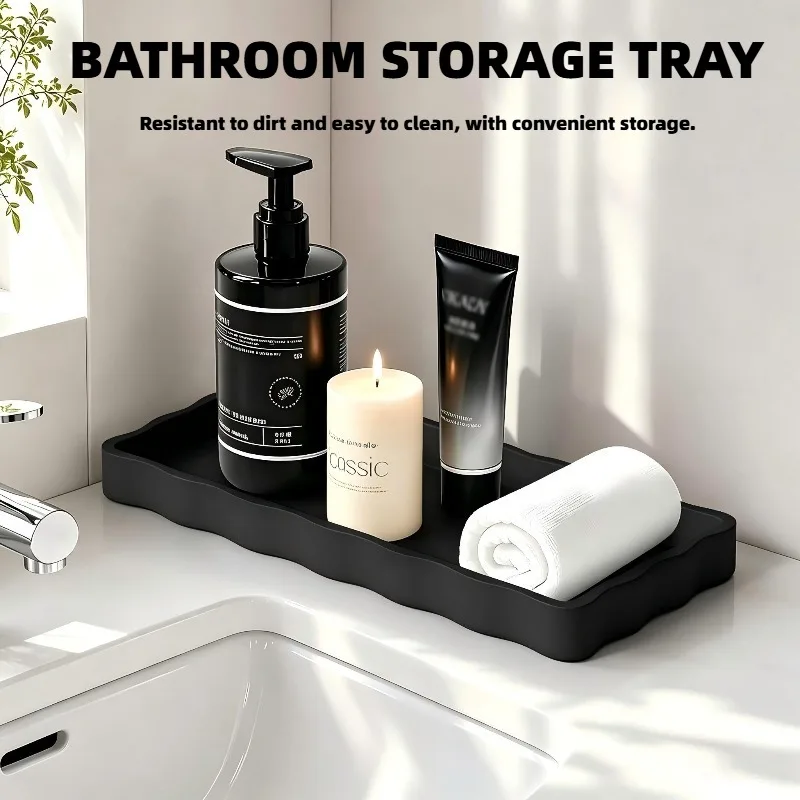 Silicone soap liquid distribution tray/desk storage box, suitable for use as a storage tray on the bathroom vanity