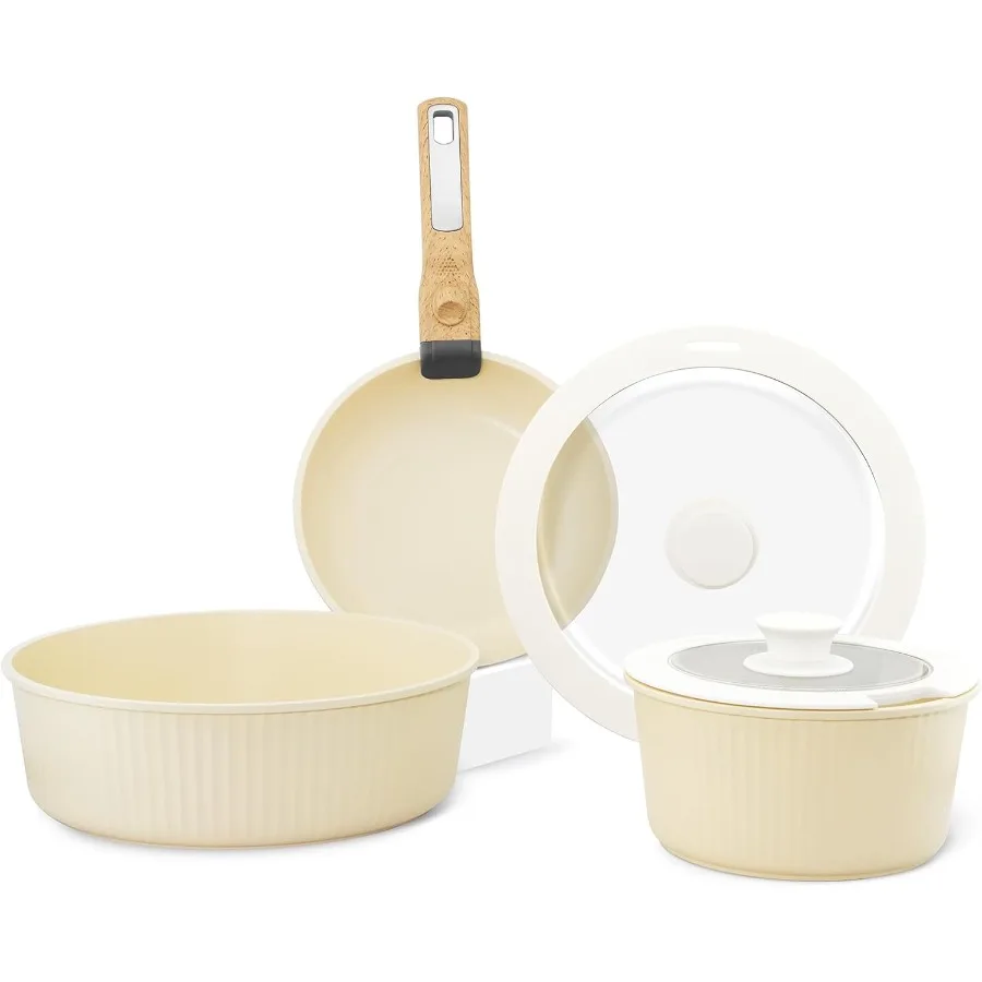 6 Pcs Pots and Pans Set,Nonstick Cookware Set Removable Handles, Induction Compatible, Space-Saving & Dishwasher Safe (Tiramisu)