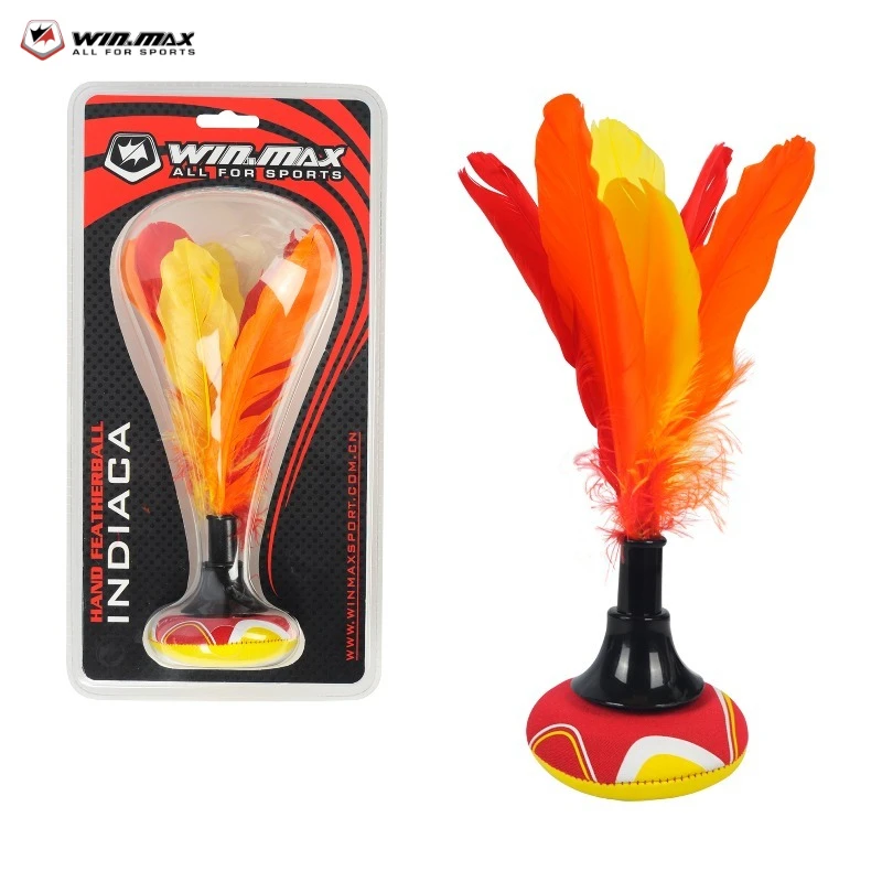 Win.Max Neoprene Featherball, Raqueta de Plumas para Juegos de Playa, Equipo de Entretenimiento para Bádminton de Mano, Divertida Raqueta de Mano Indiaca Peteca