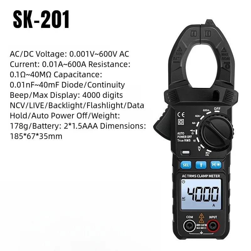

Electrician Clamp Meter with AC DC Current Detection True RMS Backlit Display Flashlight for Electrical Testing