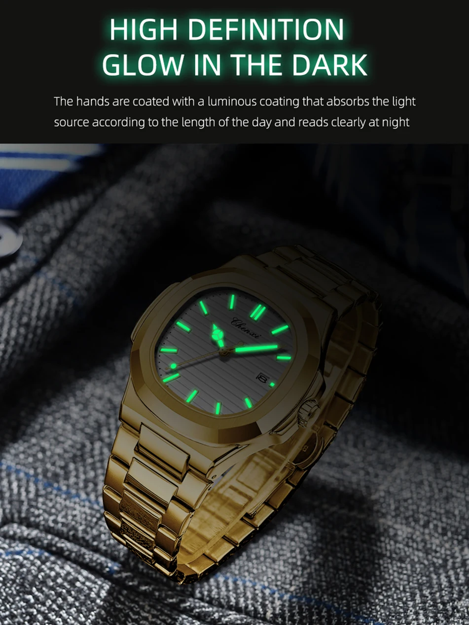 CHENXI Watches 2024 Luxury Gold Stainless Steel Luminous Casual Business Watch For Men Fashion Quartz Wristwatches Waterproof