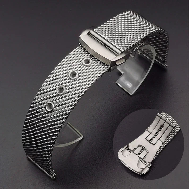 Mesh Stainless Steel Strap 20mm 22mm for Omega 007 Seamaster Diver 300 Watch Band Men Metal Folding Buckle Watchband Bracelet