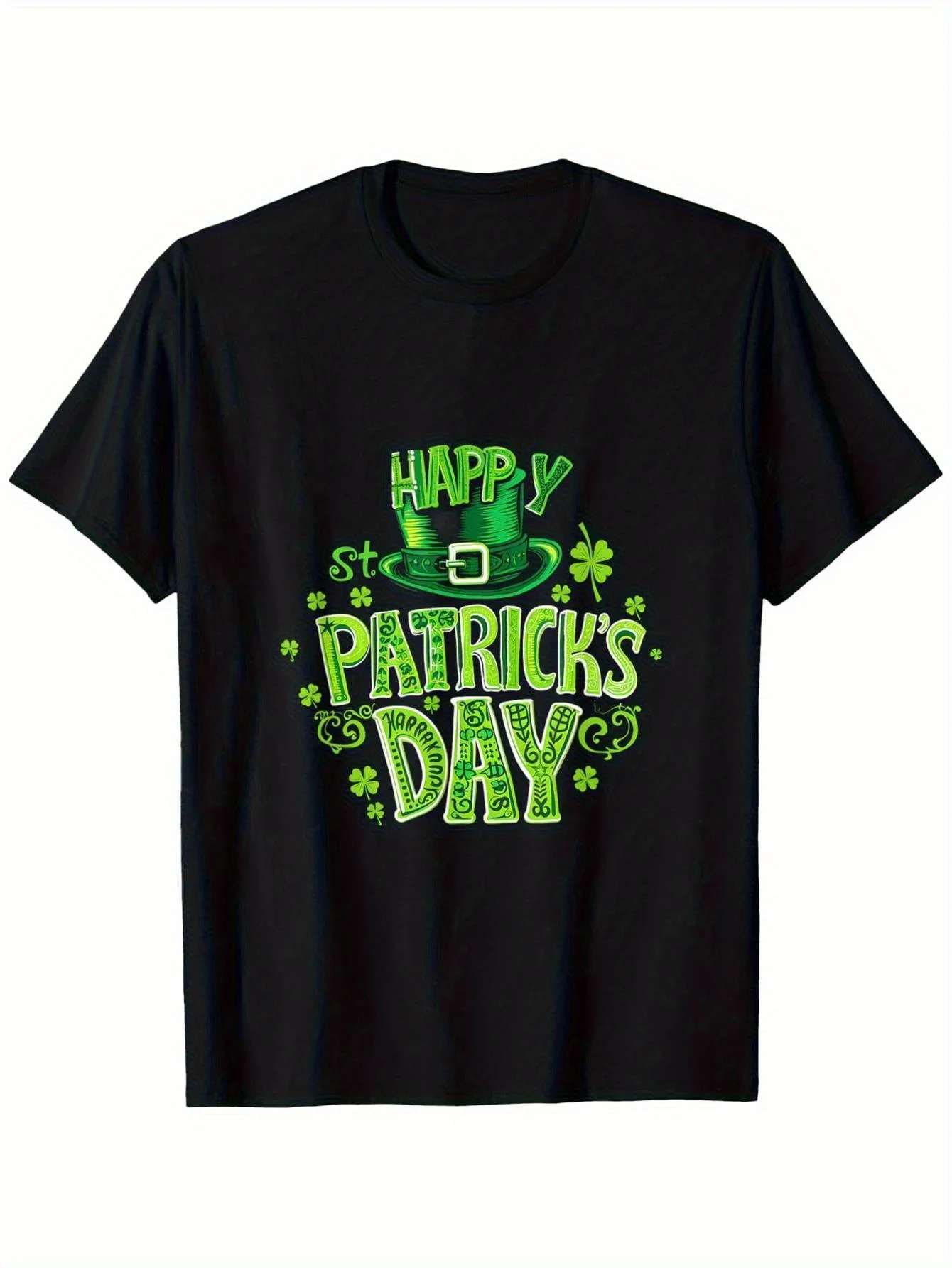 

Happy St Patricks Day Graphic T-Shirt Men Crew Neck Festive Cotton Tee Casual Short Sleeve
