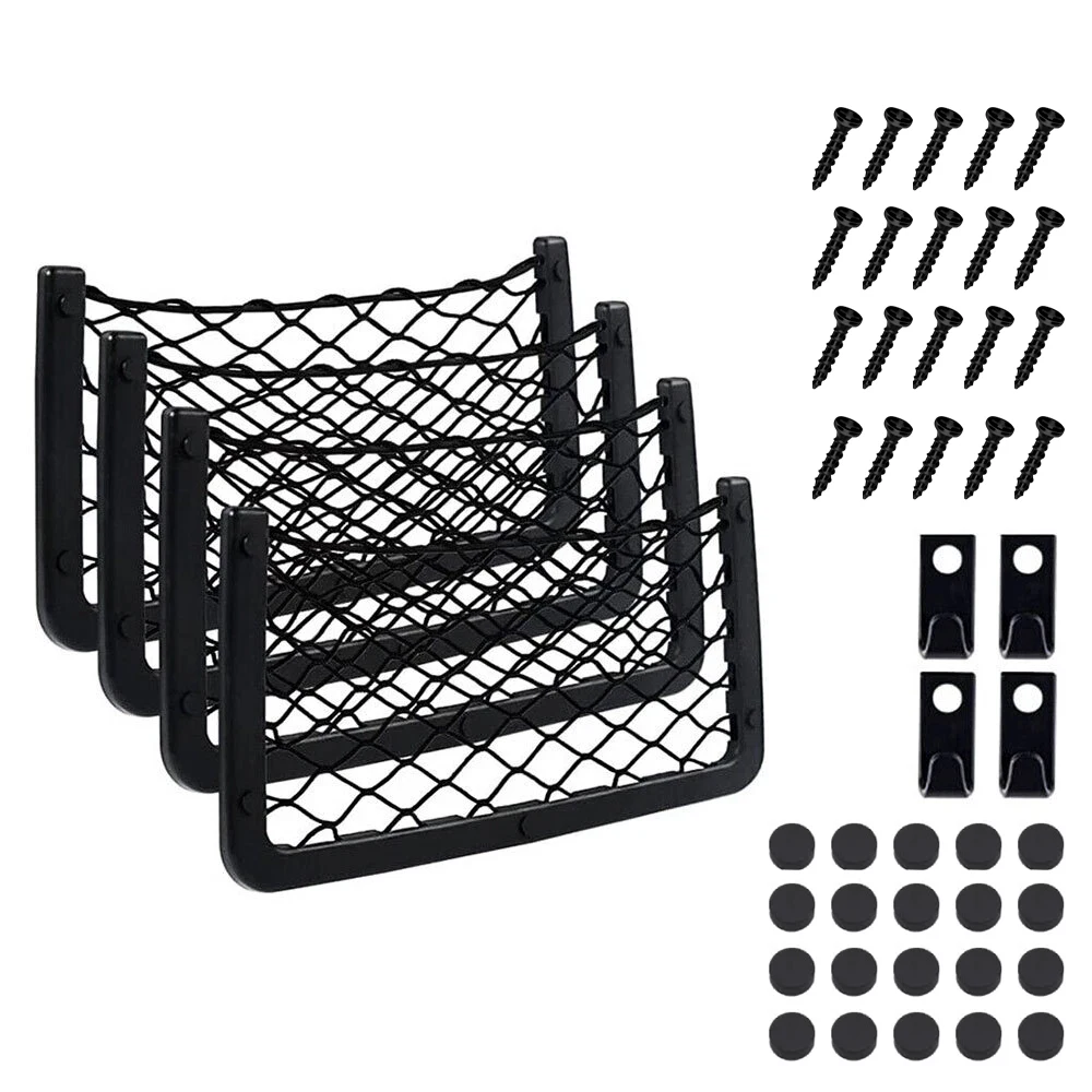 4Pcs Car Net Door Panel Bus Seat Back Mount Organizer Mesh 36x18cm Storage Bag Pocket Camper Caravan Motorhome Storage Netting
