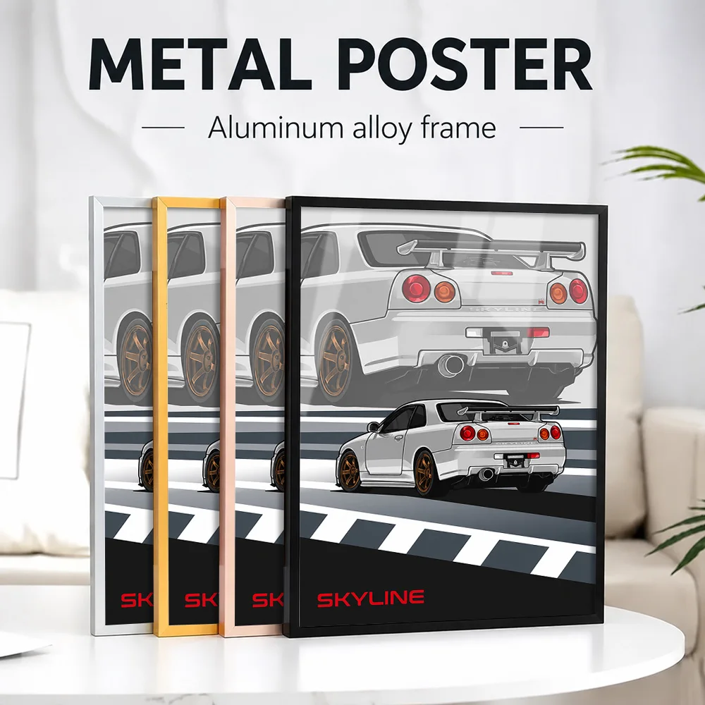 Japan Skyline R34 Metal Poster With Aluminum Alloy Frame Personalized Photo Modern Minimalist Style Wall Art For Driver Lounge