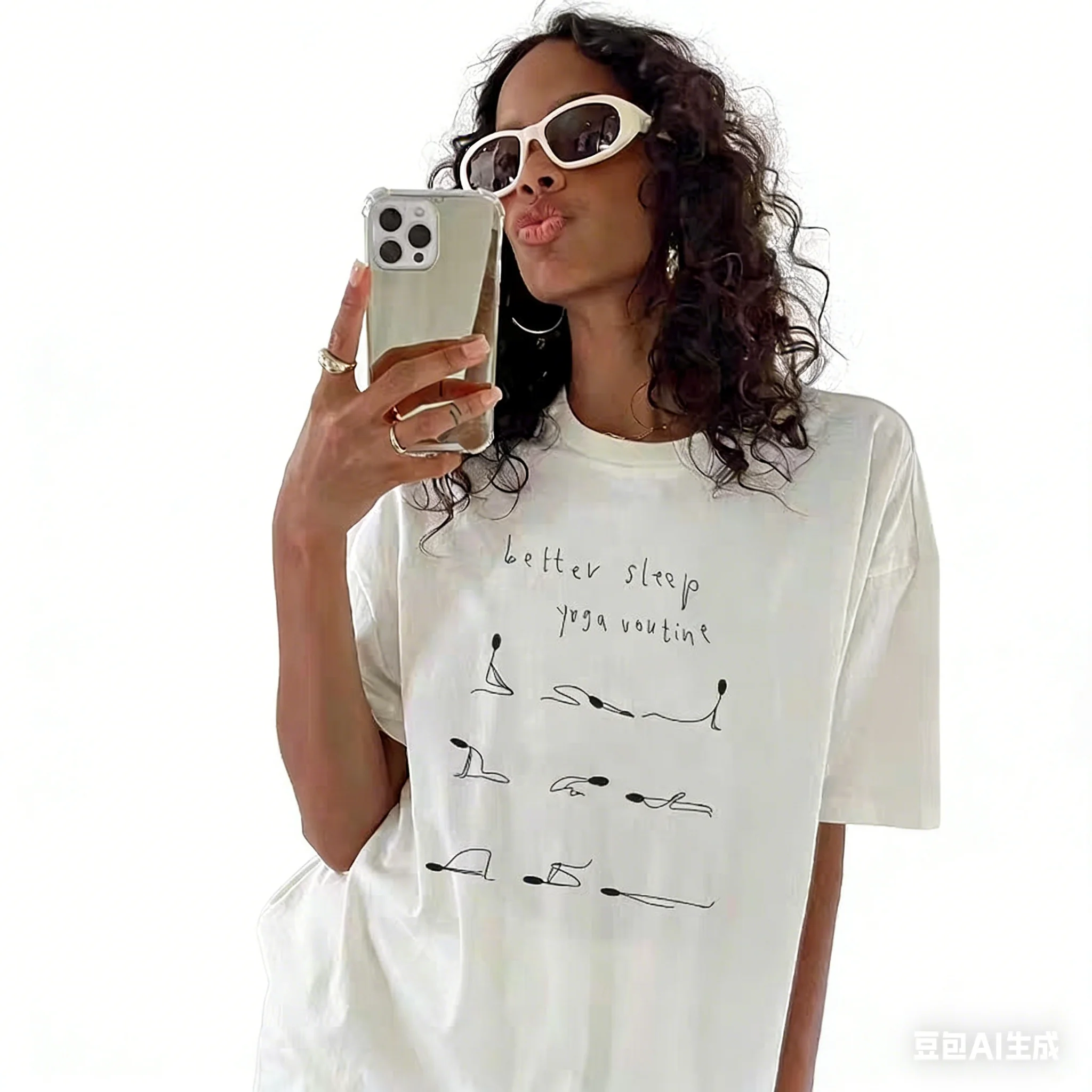 Trendy Minimalist Better Sleep Yoga Routine T-Shirt Women, Yoga Pose Print Casual Oversized Tee, Wellness Lover Top