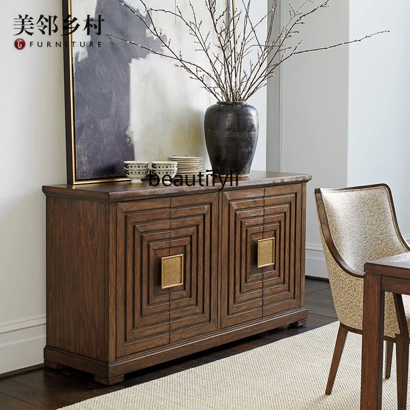 American Country Style Simple Solid Wood Two-Door Entryway Cabinet Villa Home Dining Side Storage Decorative Cabinet