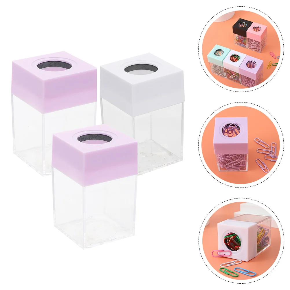 3 Pcs Paper Clip Storage Bucket Large Capacity Holder Magnetic Paperclip Dispenser Square Bracket Transparent Clips for Desk